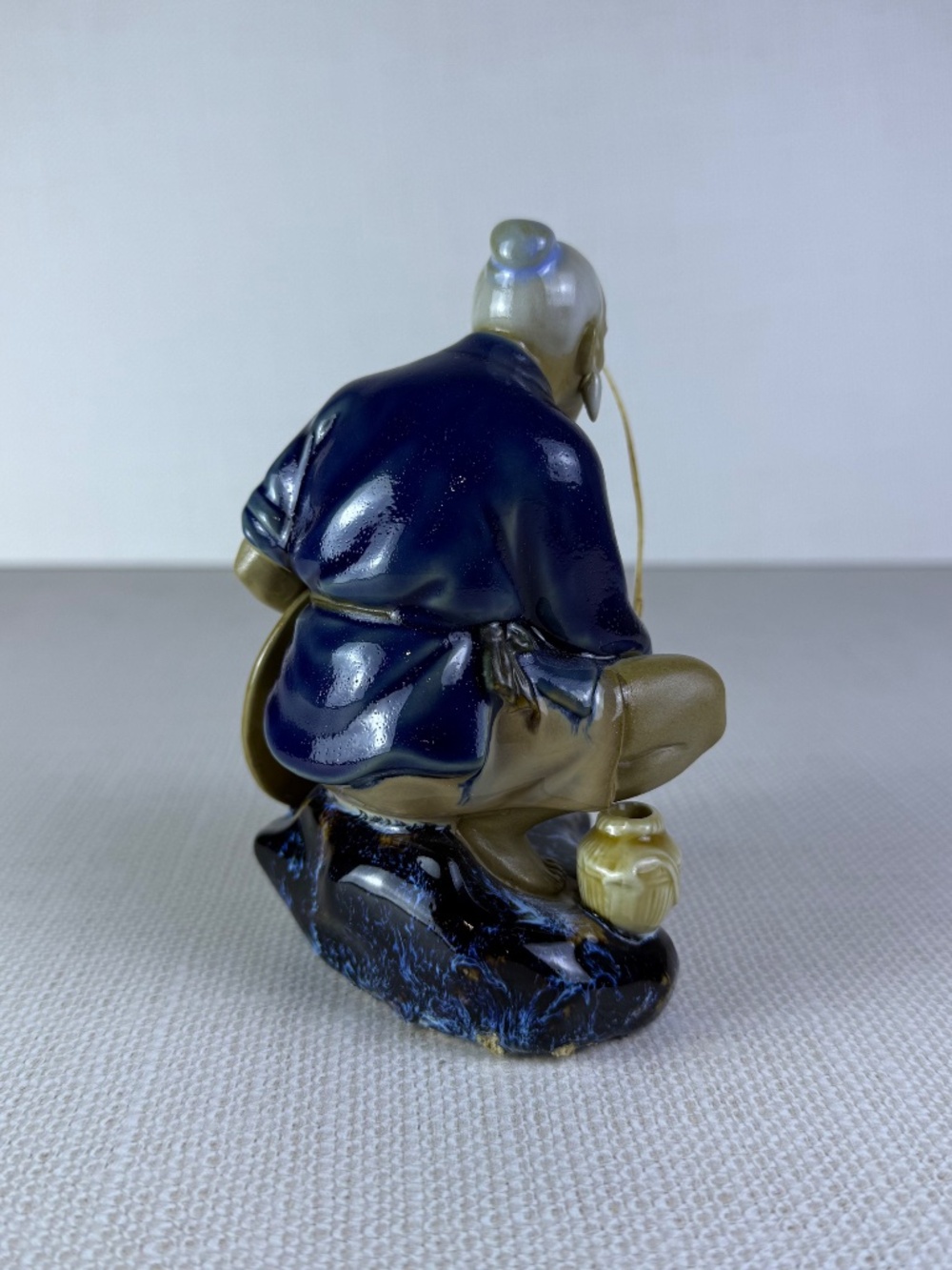 Shiwan Style Mudman Fisherman Figurine Blue Robe Chinese Ceramic Sculpture - Picture 5 of 10
